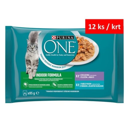 Purina One Multipack Indoor minifiletky s tuňákem a zelenými fazolkami s telecím a mrkví ve šťávě 4 x 85 g