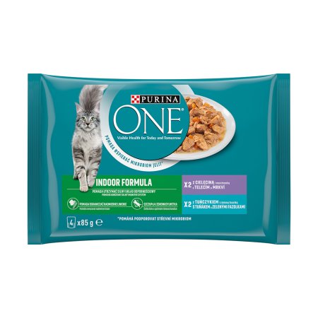 Purina One Multipack Indoor minifiletky s tuňákem a zelenými fazolkami s telecím a mrkví ve šťávě 4 x 85 g