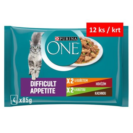 Purina One Multipack Difficult Appetite minifiletky s kuřetem a hovězím s krůtou a kachnou ve šťávě 4 x 85 g