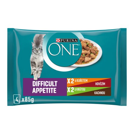 Purina One Multipack Difficult Appetite minifiletky s kuřetem a hovězím s krůtou a kachnou ve šťávě 4 x 85 g