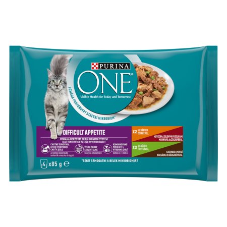Purina One Multipack Difficult Appetite minifiletky s kuřetem a hovězím s krůtou a kachnou ve šťávě 4 x 85 g