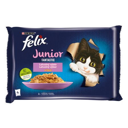 Felix Fantastic Junior Multipack s kuřetem a lososem v želé 4 x 85 g 
