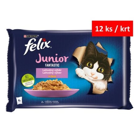 Felix Fantastic Junior Multipack s kuřetem a lososem v želé 4 x 85 g 