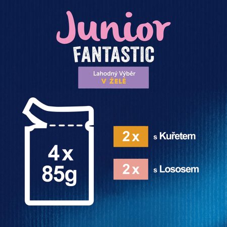 Felix Fantastic Junior Multipack s kuřetem a lososem v želé 4 x 85 g 