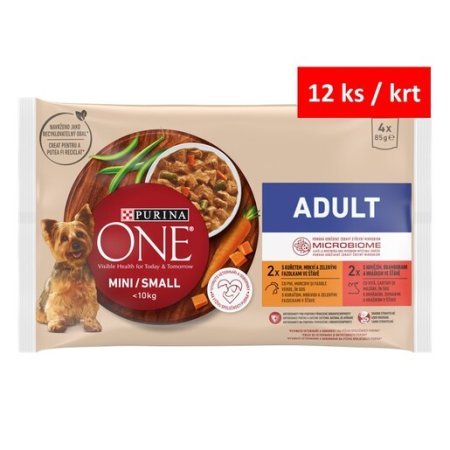 Purina One Mini Dog Adult kuře a hovězí ve šťávě 4 x 85 g