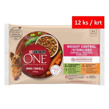 Purina One Mini Dog Weight Control krůta a kuře ve šťávě 4 x 85 g