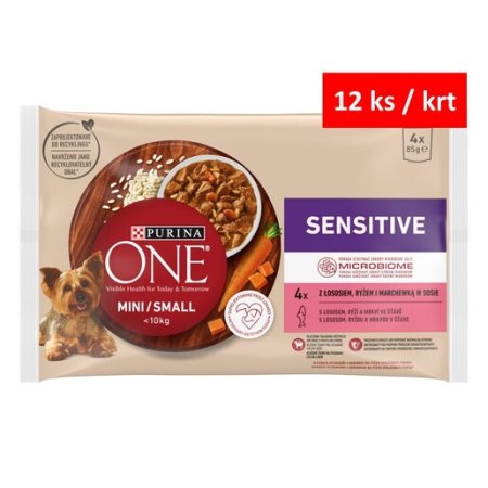 Purina One Mini Dog Sensitive losos ve šťávě 4 x 85 g