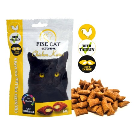 Fine Cat Exclusive Plněné polštářky pro kočky ANTI-HAIRBALL KUŘECÍ 60g