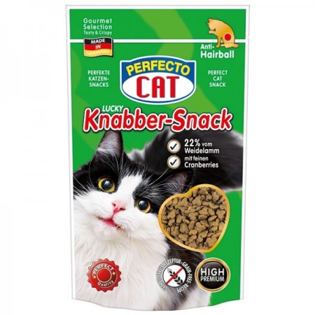 Perfecto Cat Lucky Knabber-Snack s Jehněčím a brusinkami - Anti-Hairball 50g