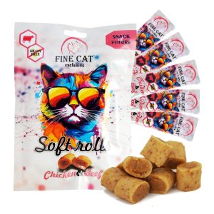Fine Cat Exclusive Soft Roll svačinka pro kočky KUŘECÍ S HOVĚZÍM 5x10g