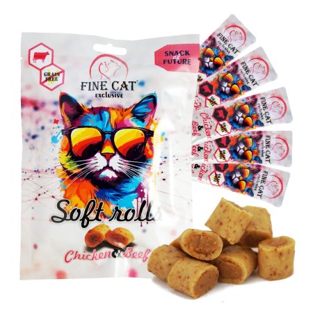 Fine Cat Exclusive Soft Roll svačinka pro kočky KUŘECÍ S HOVĚZÍM 5x10g