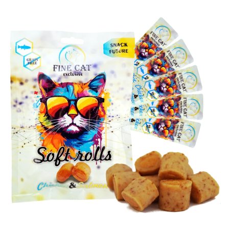 Fine Cat Exclusive Soft Roll svačinka pro kočky KUŘECÍ S LOSOSEM 5x10g