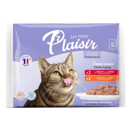 Plaisir cat Kapsa Multipack pro dospělé i kastrované kočky 4x85g (2xhovězí, 2xkuřecí)