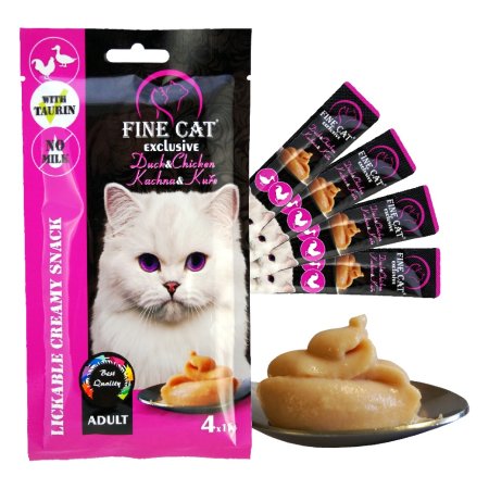 Fine Cat Exclusive Krémová svačinka pro kočky KACHNA & KUŘE 4x15g