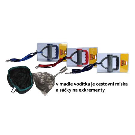 Vodítko nylon nastavitelné s cest. miskou a sáčky 15mm x 90-150cm