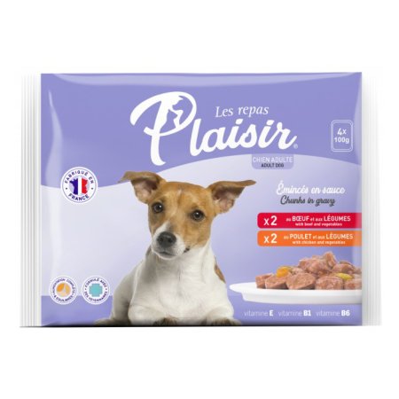 Plaisir dog Kapsa Multipack pro dospělé psy 4x100g (2xhověží, 2xkuřecí)