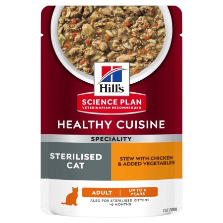 Hill’s Science Plan Young Adult Sterilised Stew s kuřetem a přidanou zeleninou pro kočky 12x80 g (EXPIRACE 05/2024)