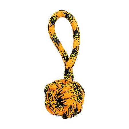 Přetahovadlo s uzlovaným míčem HipHop ROPE 7cm /20 cm, neon oranžová, černá, žlutá