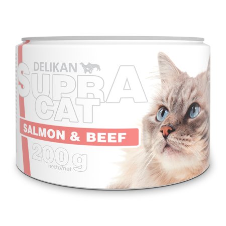 DELIKAN Konzerva Salmon & Beef kočka 200 g