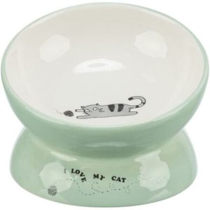 Trixie Keramická miska vyvýšená s motivem kočky, ergonomický tvar, 0,15 l / 13 cm, šalvěj/bílá