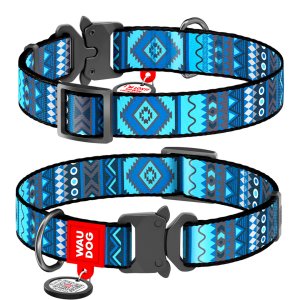 WAUDOG obojek nylonový Ethno Blue QR fastex (37-58cm/2,5cm)