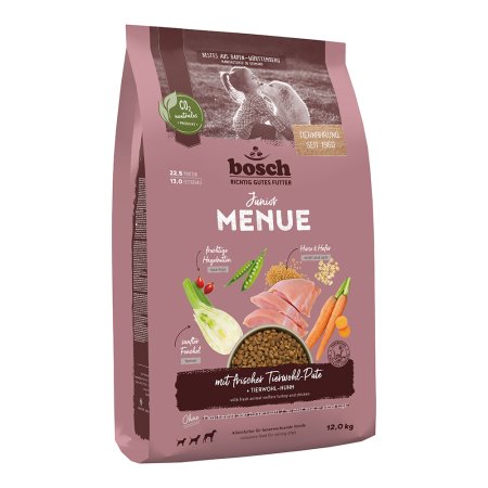 Bosch HPC MENUE Junior with animal welfare turkey + oats & millet 12 kg (POŠKOZENÝ OBAL)