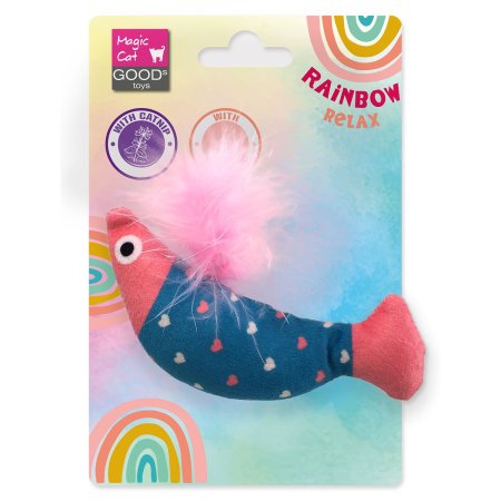 Hračka Magic Cat Rainbow Relax ryba s pírkem a šantou kočičí modro - růžová 10cm 