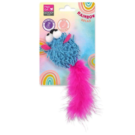 Hračka Magic Cat Rainbow Relax myš s pírkem a šantou kočičí modrá 6cm 