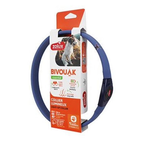 Obojek LED velký BIVOUAK 30-60cm USB modrá Zolux