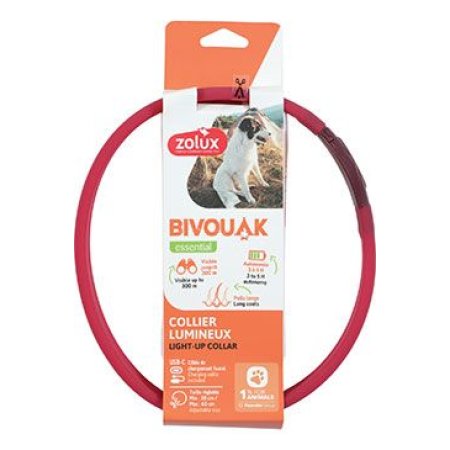 Obojek LED velký BIVOUAK 30-60cm USB červená Zolux