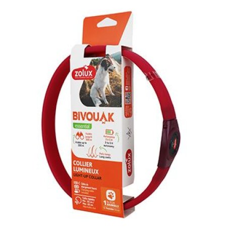 Obojek LED velký BIVOUAK 30-60cm USB červená Zolux