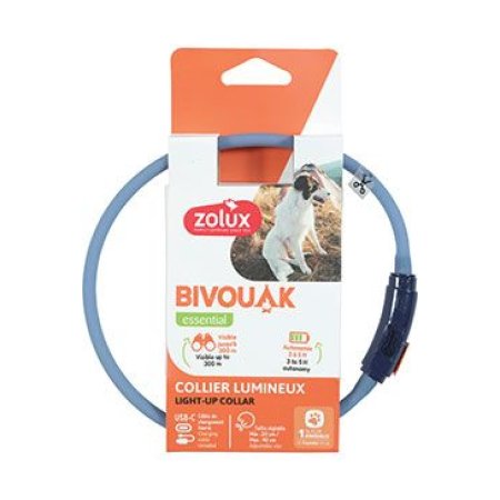 Obojek LED malý BIVOUAK 20-40cm USB modrá Zolux