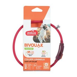 Obojek LED malý BIVOUAK 20-40cm USB červená Zolux