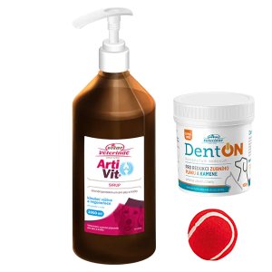 VITAR Veterinae Artivit Sirup 1000 ml s dávkovačem + DentON 100g + Aportovací míček pro psy ZDARMA