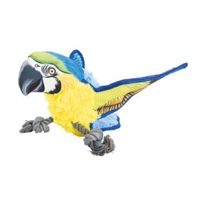 Ara Ararauna papoušek na laně 35 cm, robustní hračka pro psy HIPHOP DOG, žlutá/modrá