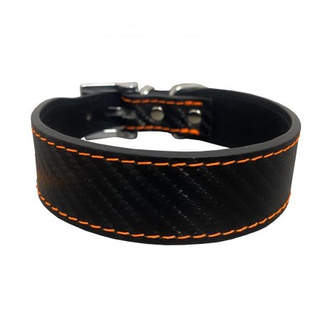 PROFIZOO Obojek Carbon kůže rozšířený (28 mm x 42 cm) černo oranžová