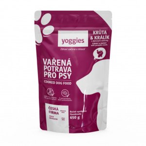 Yoggies Vařená potrava pro psy – krůtí a králičí maso s dýňovými semínky 650 g