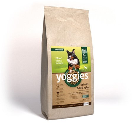 Yoggies Jehněčí maso&bílá ryba, granule lisované za studena s probiotiky 15 kg