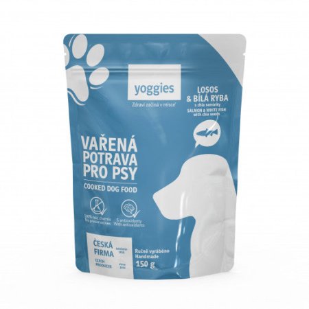 Yoggies Vařená potrava pro psy – losos a bílá ryba s chia semínky 150 g
