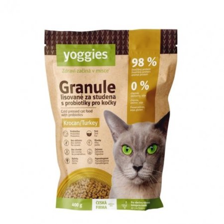 Yoggies Granule pro kočky s krocaním masem lisované za studena s probiotiky 400 g