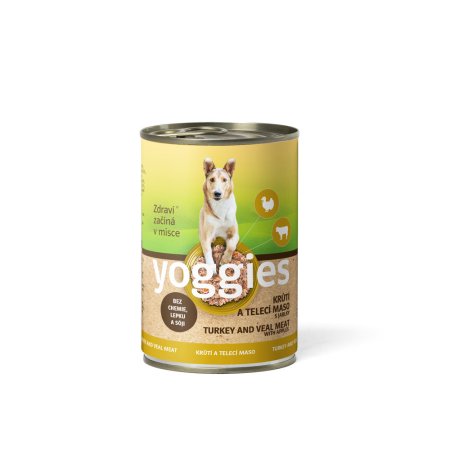 Yoggies konzerva Krůtí a Telecí maso s jablky 400 g