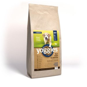 Yoggies Kozí maso&zelenina, hypoalergenní granule lisované za studena s probiotiky 15 kg