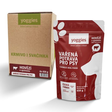 Yoggies Vařená potrava pro psy - hovězí maso s quinoou 6 x 650 g