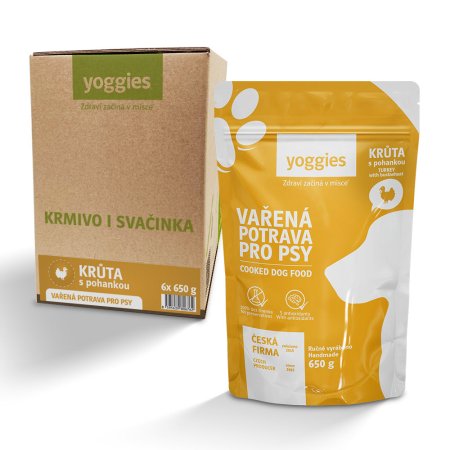 Yoggies Vařená potrava pro psy - krůtí maso s pohankou 6 x 650 g