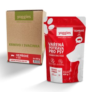 Yoggies Vařená potrava pro psy - vepřové maso s rýží 6 x 650 g