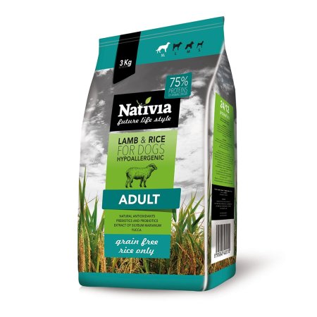 Nativia Lamb & Rice Adult 3 kg (POŠKOZENÝ OBAL, váha 2 kg)
