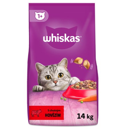 WHISKAS granule s hovězím masem 14 kg (POŠKOZENÝ OBAL, váha 13,5 kg)