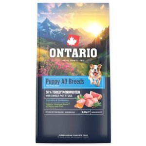 Krmivo Ontario Puppy & Junior All Breeds Monoprotein Turkey & Sweet Potatoes 6,5kg