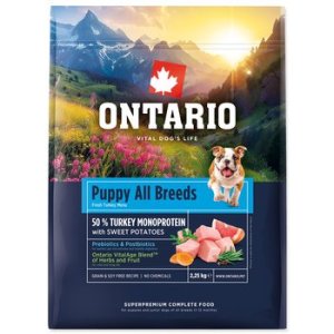 Krmivo Ontario Puppy & Junior All Breeds Monoprotein Turkey & Sweet Potatoes 2,25kg