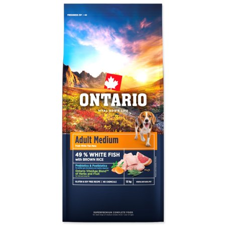 Krmivo Ontario Adult Medium Fish & Brown Rice 12kg